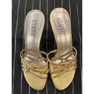 NEW Franco Sarto Women's Open Toe Sandal Heels Leather Size 7.5 M Gold CissCross